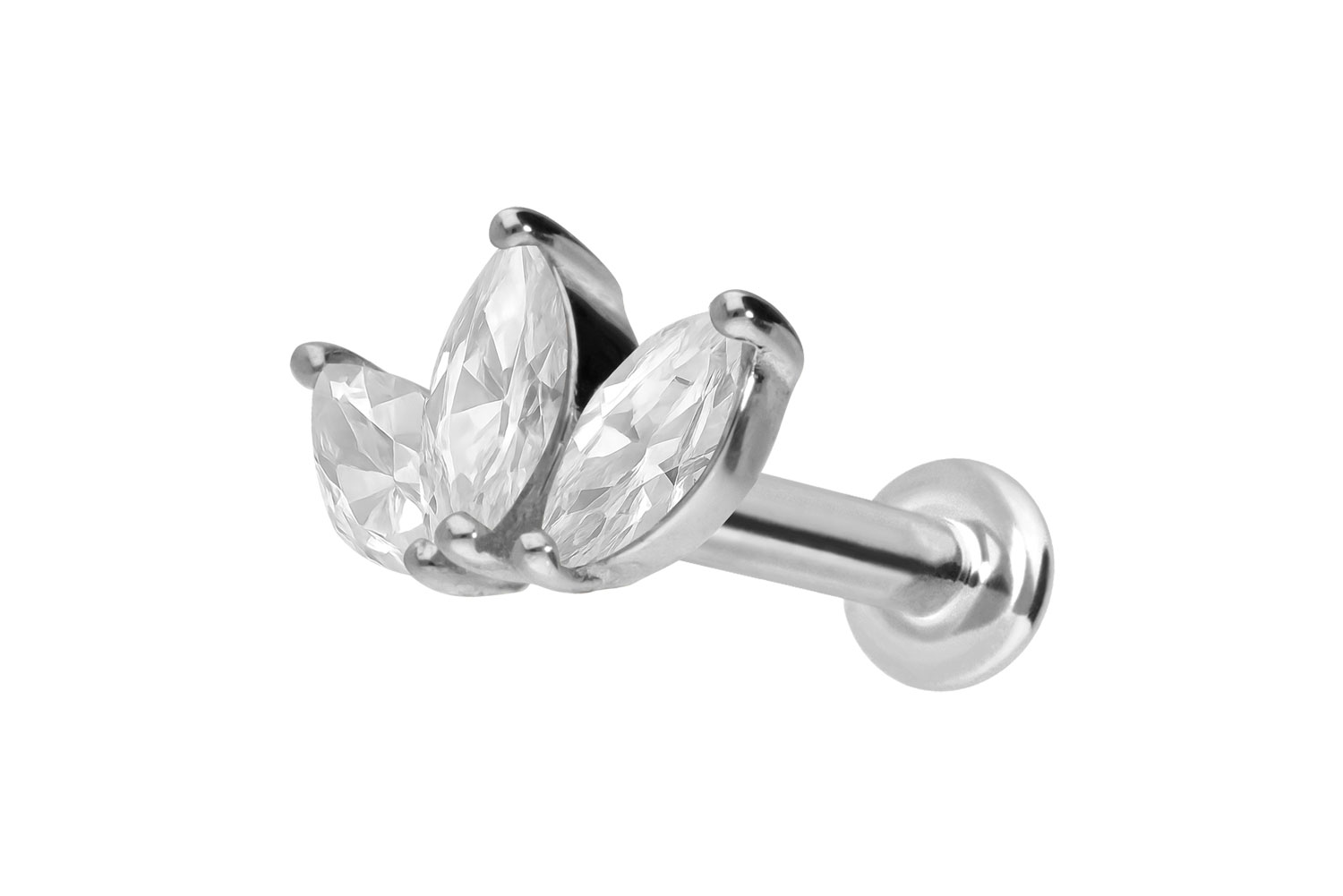 14 Karat Gold Labret Piercing mit Innengewinde MOISSANIT-LOTUSBLÜTE